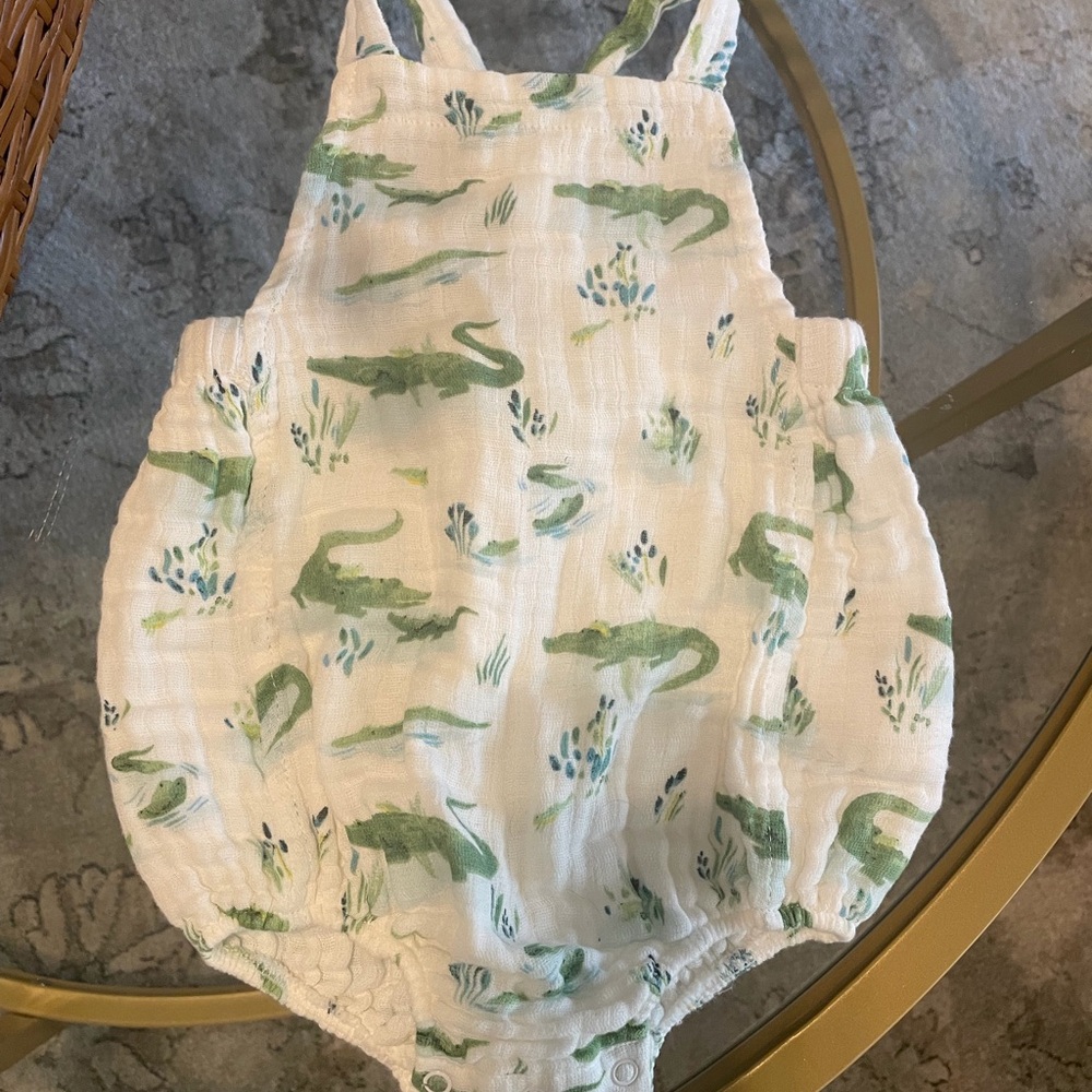 Angel Dear Green and White Alligator Boutique Bubble One Piece